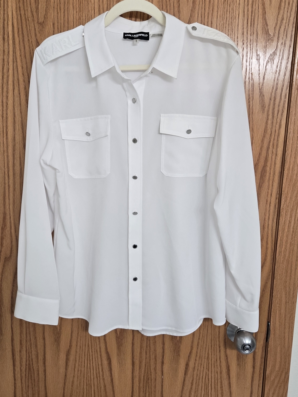 Karl Lagerfeld Size Large NWOT White Button-Front Utility Shirt